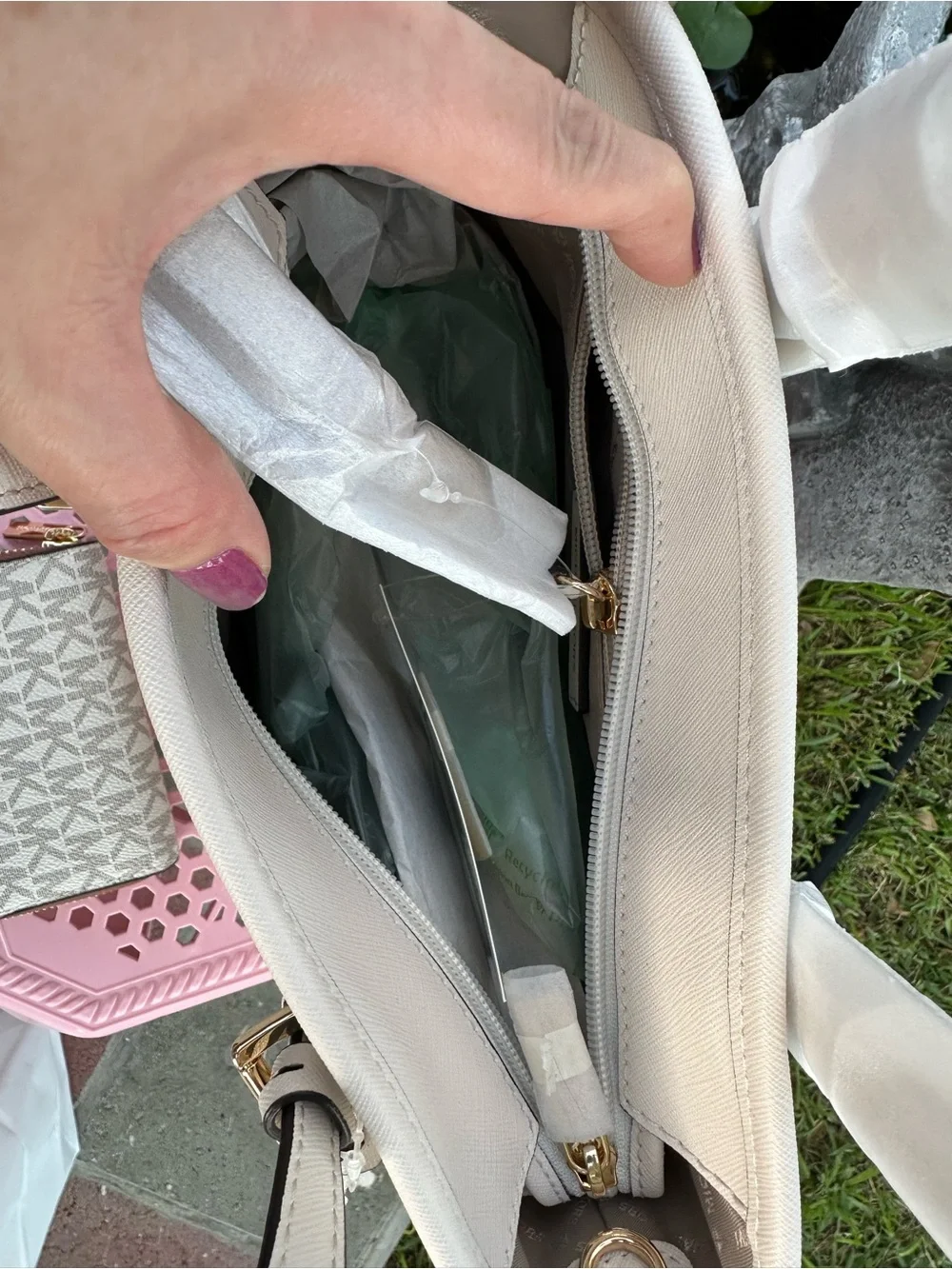 Michael Kors White/Beige Signature Tote with Matching Wallet